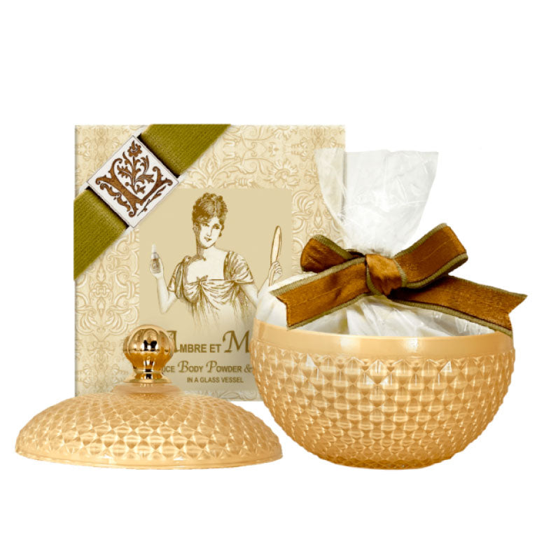 Ambre et Mure Rice Body Powder 6oz. in a Glass Vessel