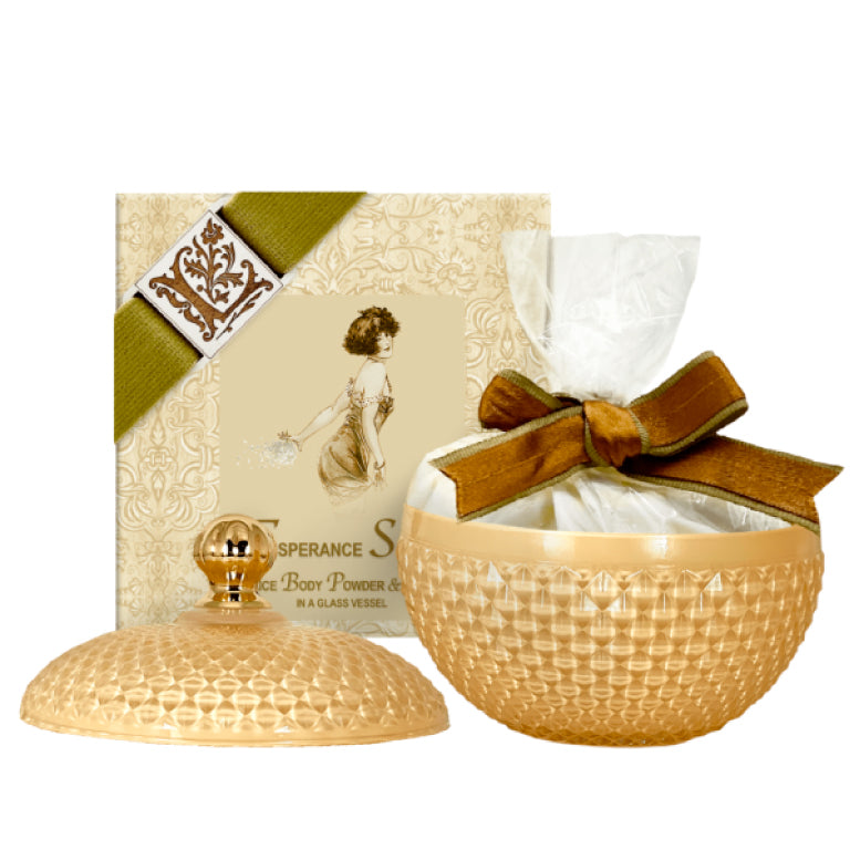 Esperance Santal Rice Body Powder 6oz. in a Glass Vessel