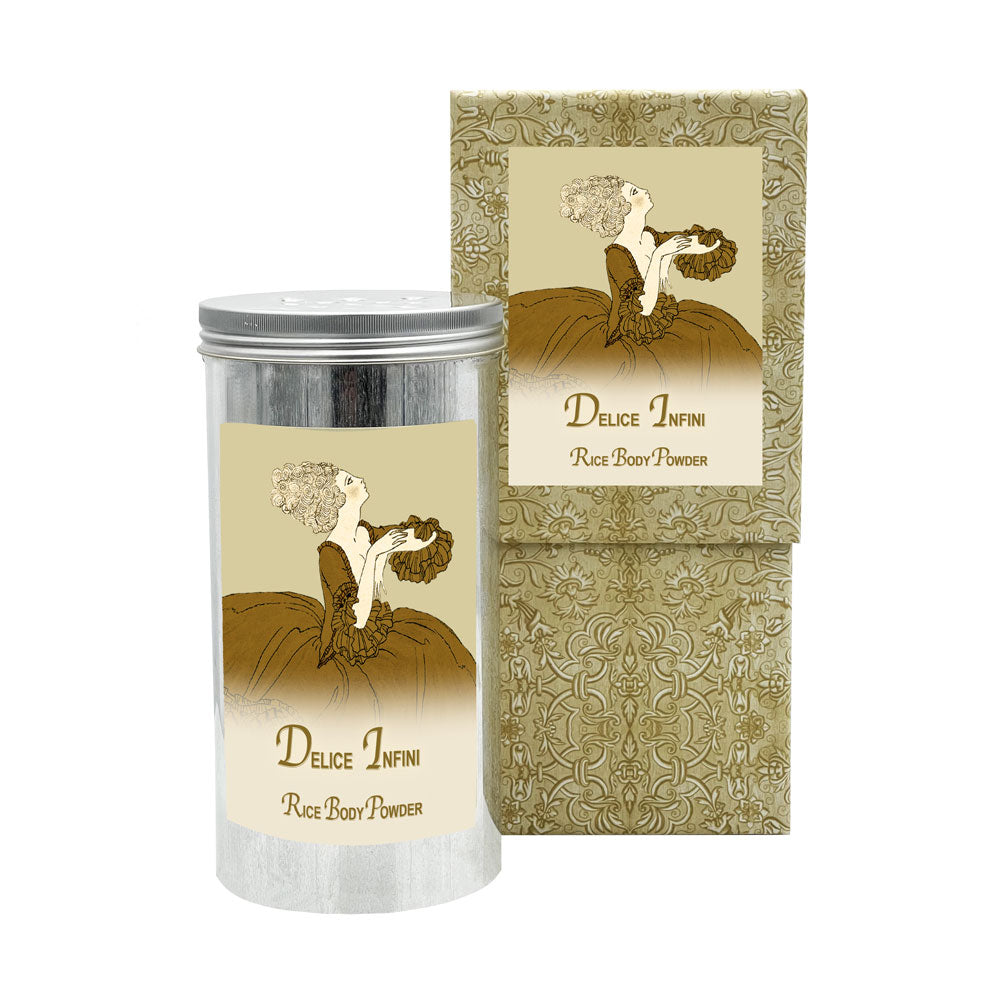 Delice Infini Rice Body Powder in an Aluminum Canister