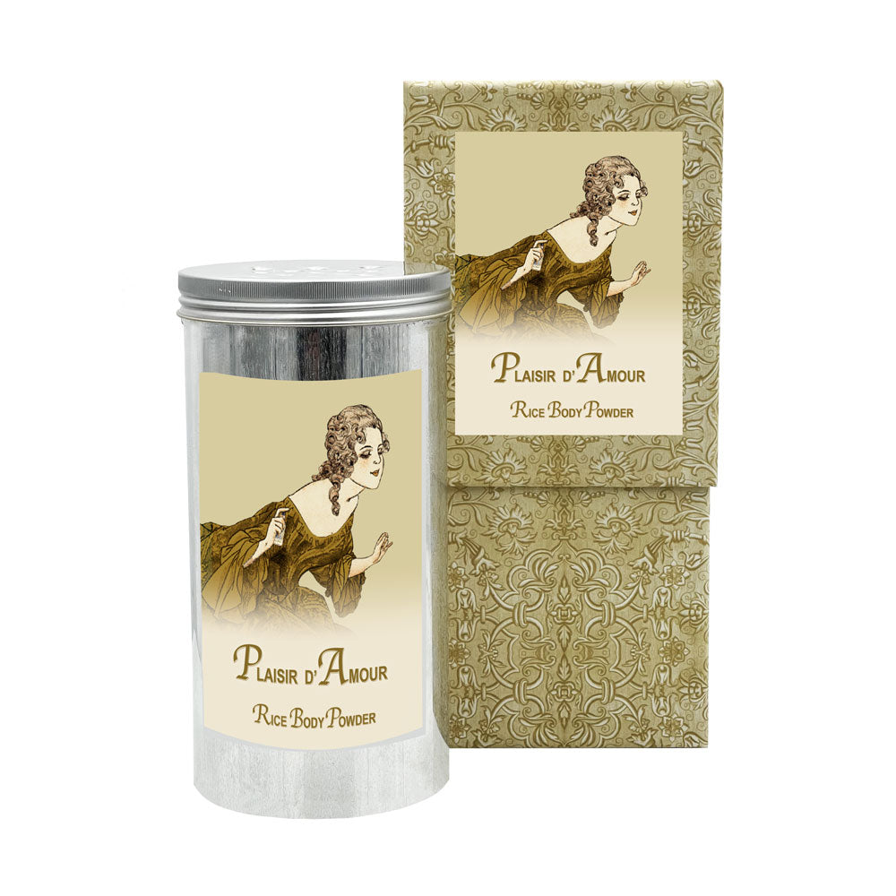 Plaisir d'Amour Rice Body Powder in an Aluminum Canister